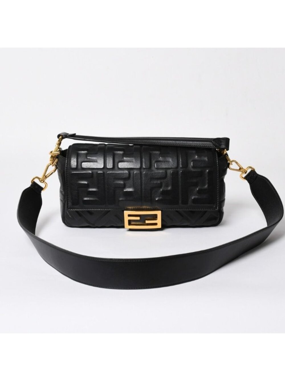 Fendi Shoulder Bag Cross 2-Way Mamma Bucket Black Gold
